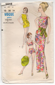 1960's Vogue Two-Piece Swim Suit, One-Piece Dress and Tunic Pattern - Bust 32" - UC/FF - No. 5848