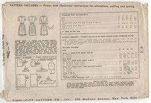 1940's Simplicity One-Piece Dress with oval nackline- Bust 32" - No. 4942