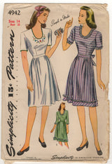 1940's Simplicity One-Piece Dress with oval nackline- Bust 32" - No. 4942