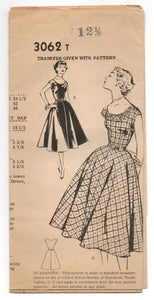 1950's Mail Order One-Piece Scoop Neck and Full Skirt Dress Pattern - Bust 31" - No. 3062