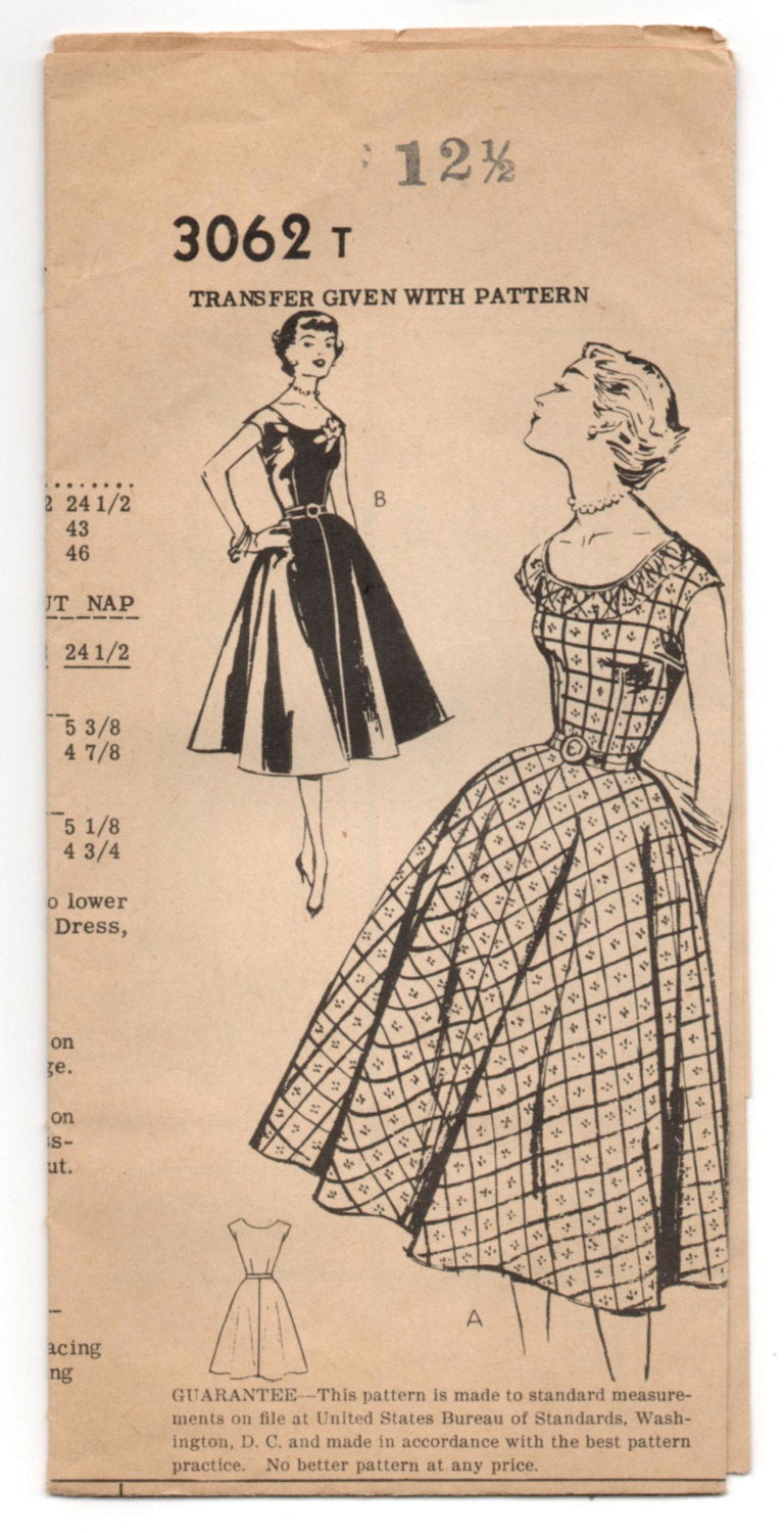 1950's Mail Order One-Piece Scoop Neck and Full Skirt Dress Pattern - Bust 31