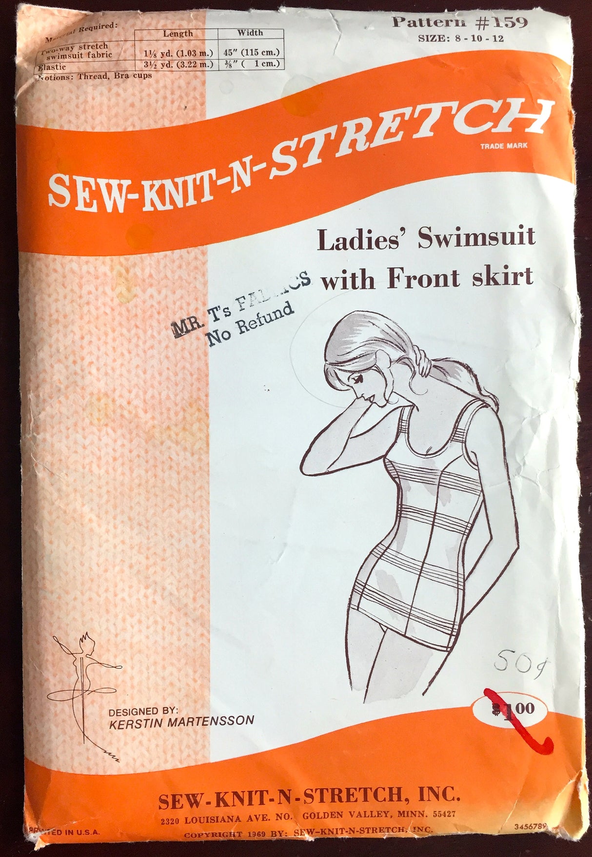 1960's Sew Knit and Stretch Swimsuit pattern is Skirt Front pattern - Size 8-10-12 -  UC/FF - No. 159