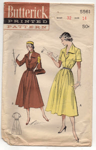 1950's Butterick One-Piece Dress with Flyaway Collar Pattern - Bust 32" - No. 5561
