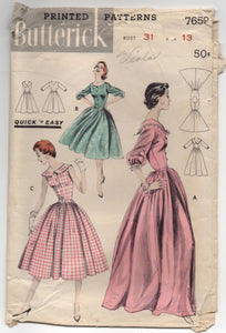 1950's Butterick One-Piece Gown or Day Dress with Full Skirt - Bust 31' - no. 7659