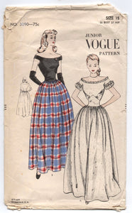 1940's Vogue Evening or Prom or Homecoming Dress with Off the Shoulder Sleeves - Bust 33" - no. 3090