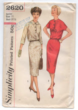 1960's Simplicity One Piece Dress with Two Sleeves in kimono style and Bow detail Pattern - Bust 31.5" - UC/FF - No. 2620