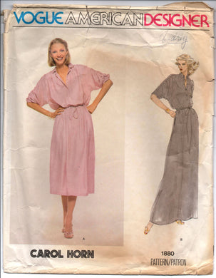 1970's Vogue American Designer Maxi or Day Dress with Button up collar and tie waist pattern - Carol Horn - Bust 36