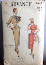 1950's Advance One-Piece Dress with Kimono sleeves, Cuffs, and Large Bow Pattern - Bust 34" - No. 5643