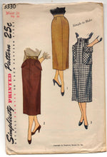 1950's Simplicity Slim  Skirt with Patch Pockets Pattern - Waist 24" - no. 3330