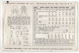 1950's Simplicity Shirtwaist Dress and Full Skirt pattern - Bust 30" - UC/FF - No. 3973