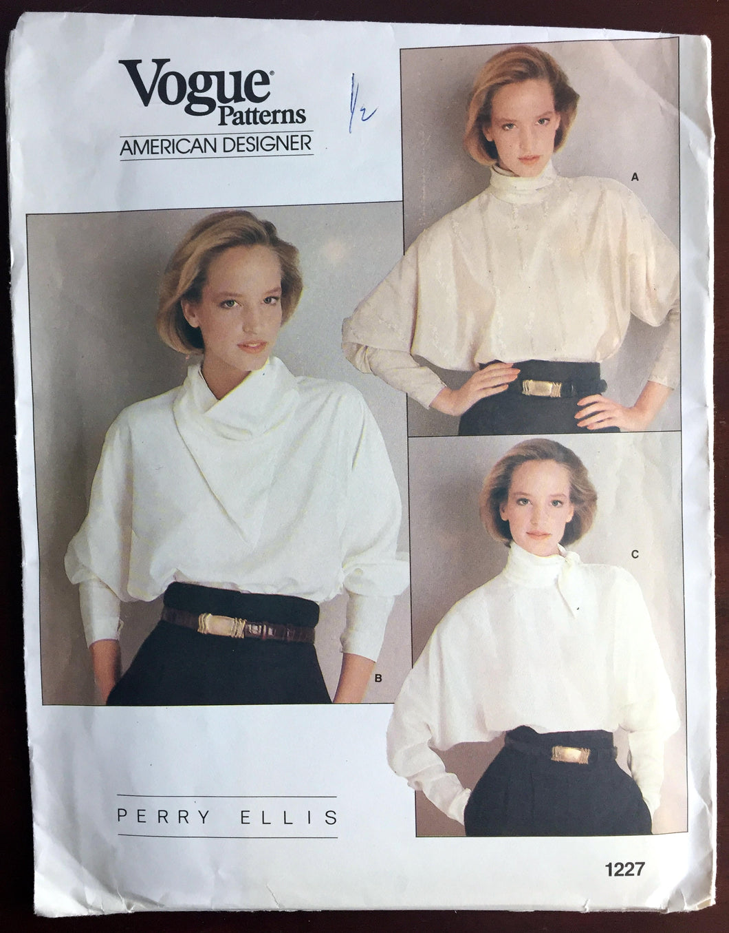 1980's Vogue American Designer Long Dolman Sleeve Blouse Pattern - Bust 32.5