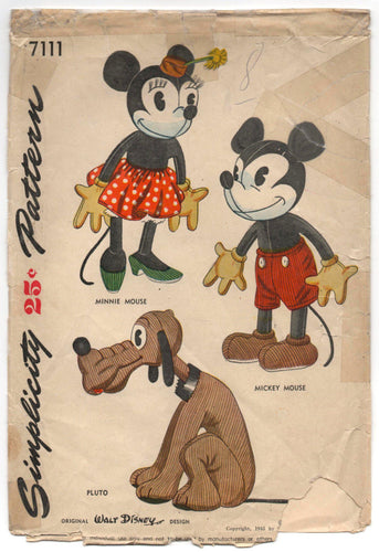 Digital Download - 1940's Simplicity Disney Mickey Mouse Stuffed Animal Pattern - No. 7111