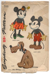 Digital Download - 1940's Simplicity Disney Mickey Mouse Stuffed Animal Pattern - No. 7111