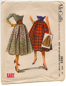 1950's McCall's Full Skirt with Cummerbund Pattern - Waist 24" - no. 3853