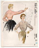 1950's McCall's Blouse Pattern with Long Sleeves and High Collar Pattern - Bust 30" - No. 9809