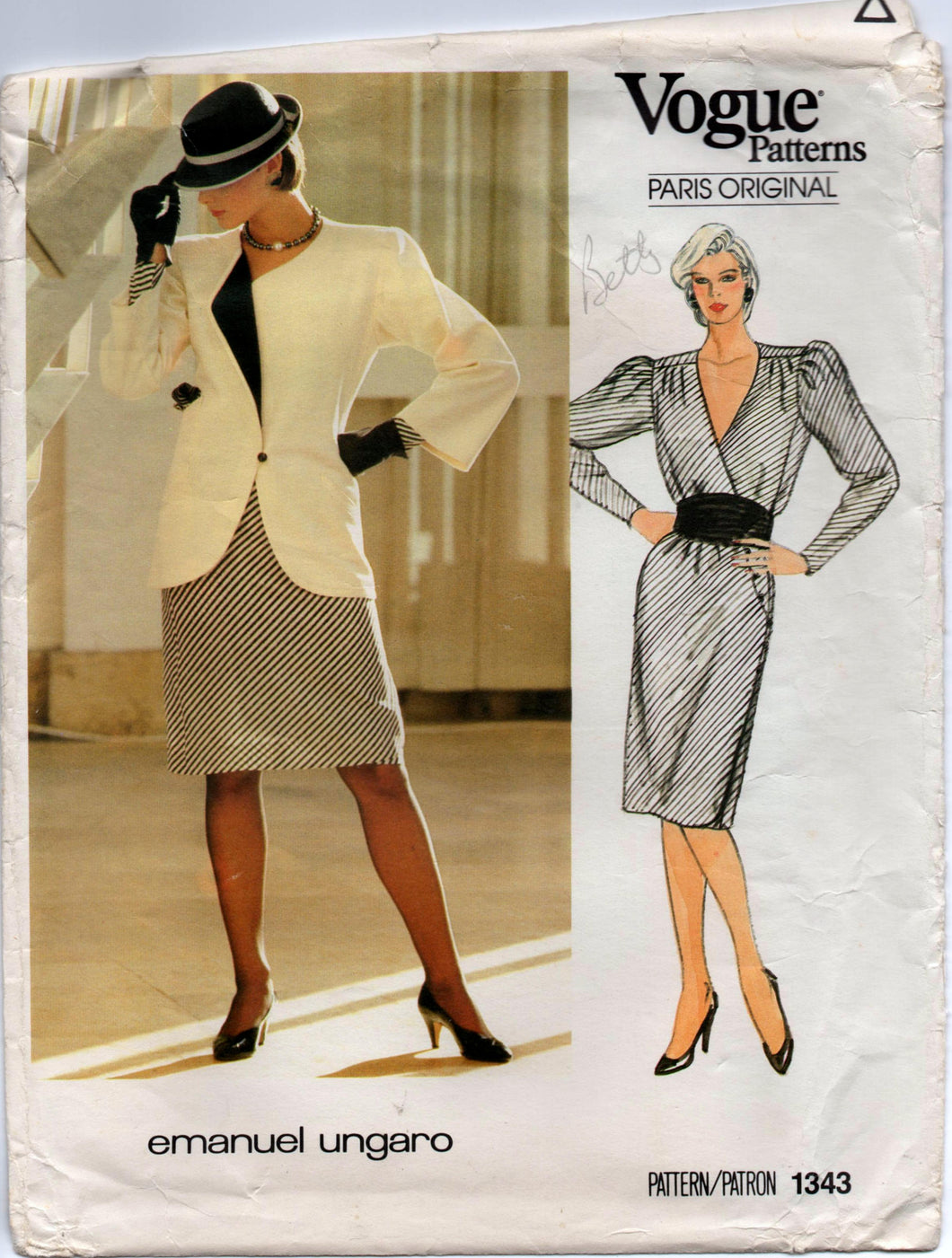 1980's Vogue Paris Original One-Piece Wrap Dress and Jacket Pattern - Emanuel Ungaro - Bust 34