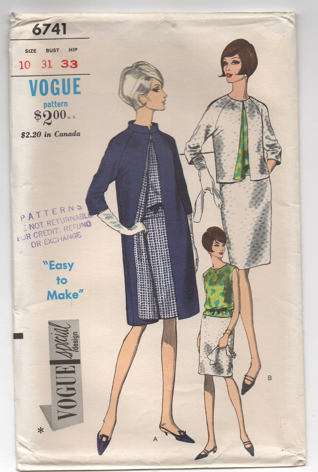 1960's Vogue Special Design Skirt, Jacket and Coat Pattern - Bust 31