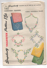 1940's Simplicity Floral Monogram frames Transfer - UC/FF - No. 7312