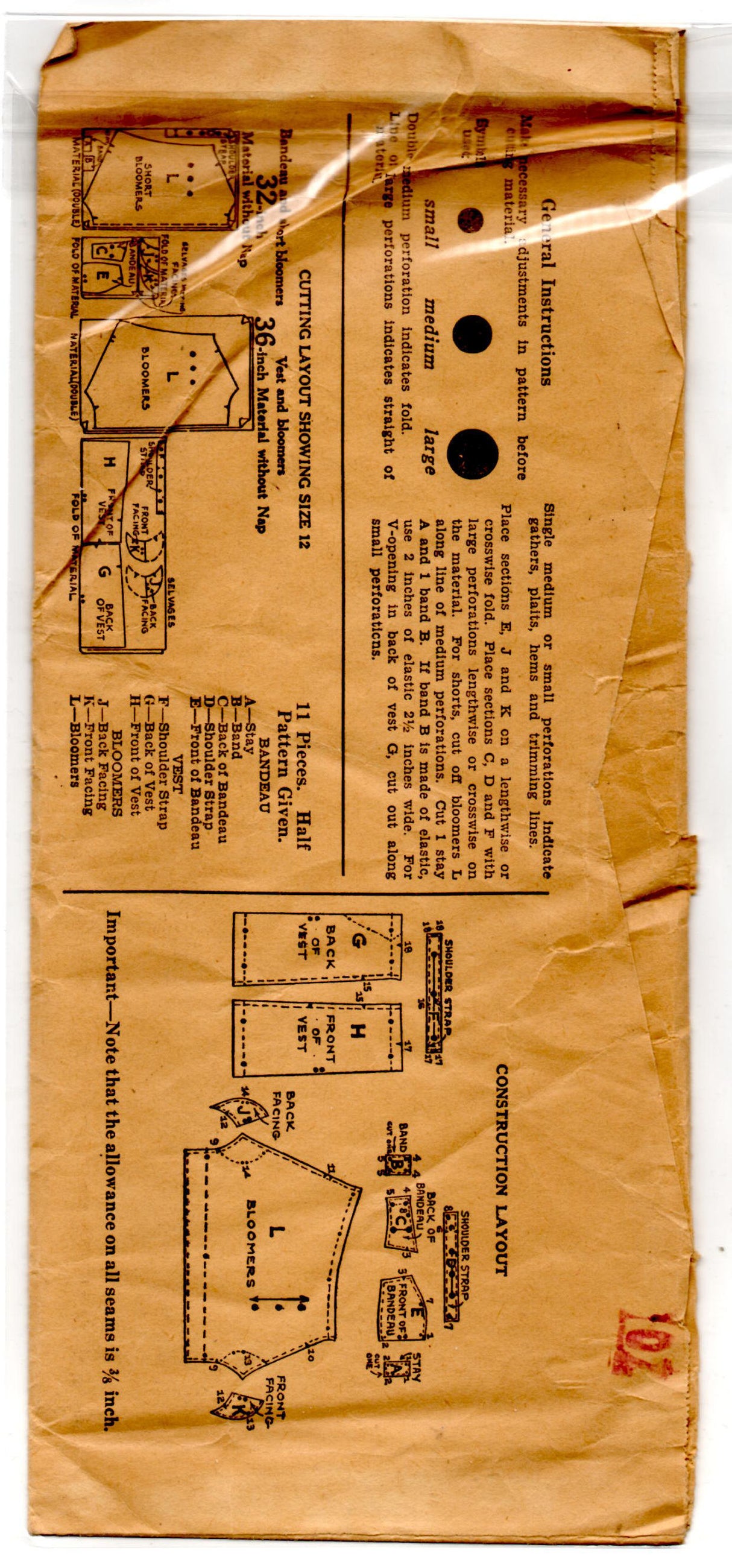 1930's Excella Bra, Bloomers and Undershirt for Girls Pattern - Breast 26" - No. E3020