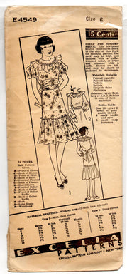 1930's Excella One Piece Dress with Frills Pattern - Breast 25