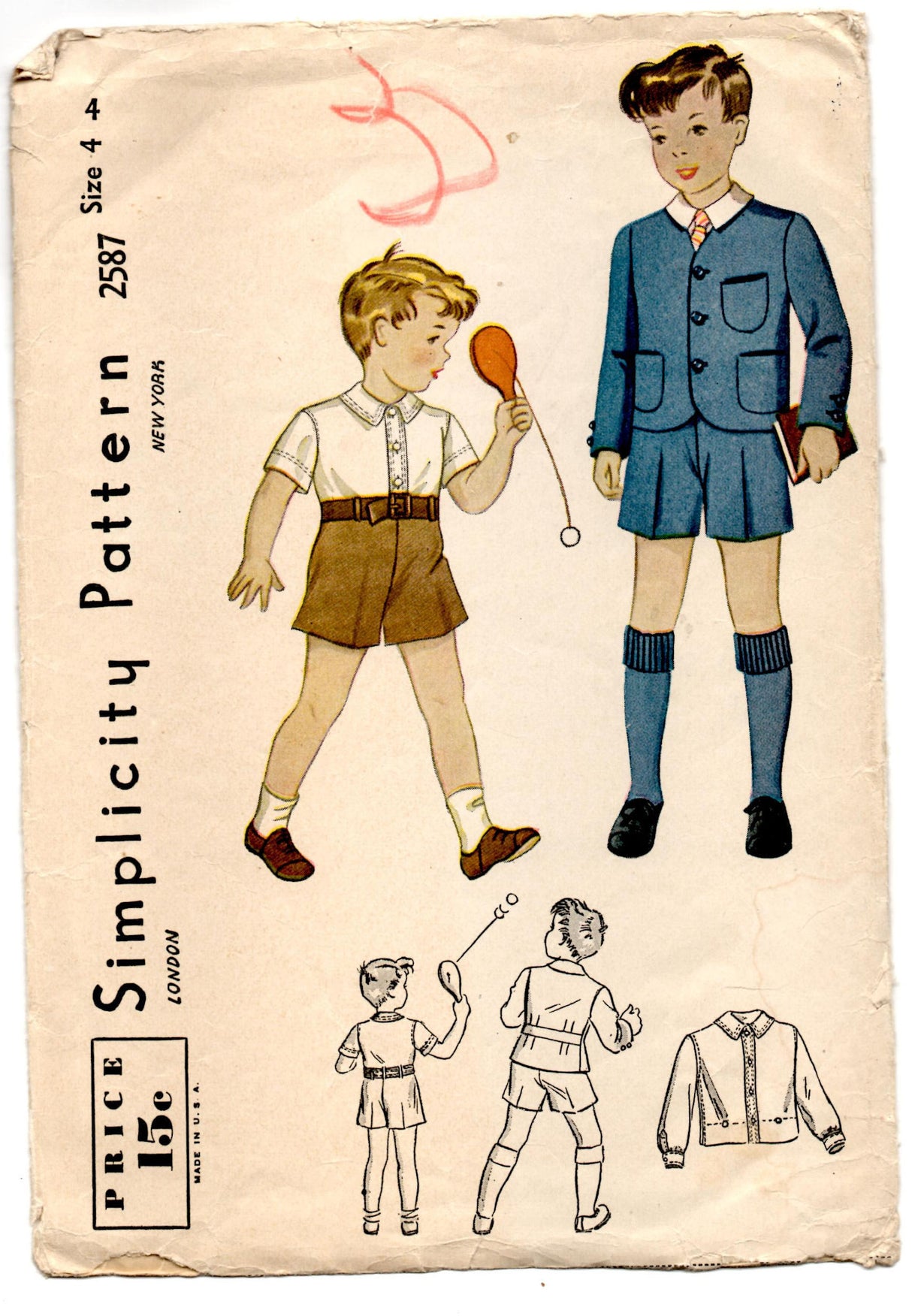 1940's Simplicity Boy's Shirt and Shorts Pattern - 4 years - No. 2587