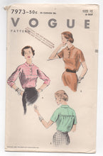 1950's Vogue Blouse with Flat front and Touched Back in Two Sleeve lengths Pattern - Bust 30" - No. 7973