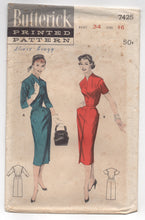 1950's Butterick One Piece Wiggle Dress with Distinct Curved Pockets and Armseye- Bust 34" - No. 7425