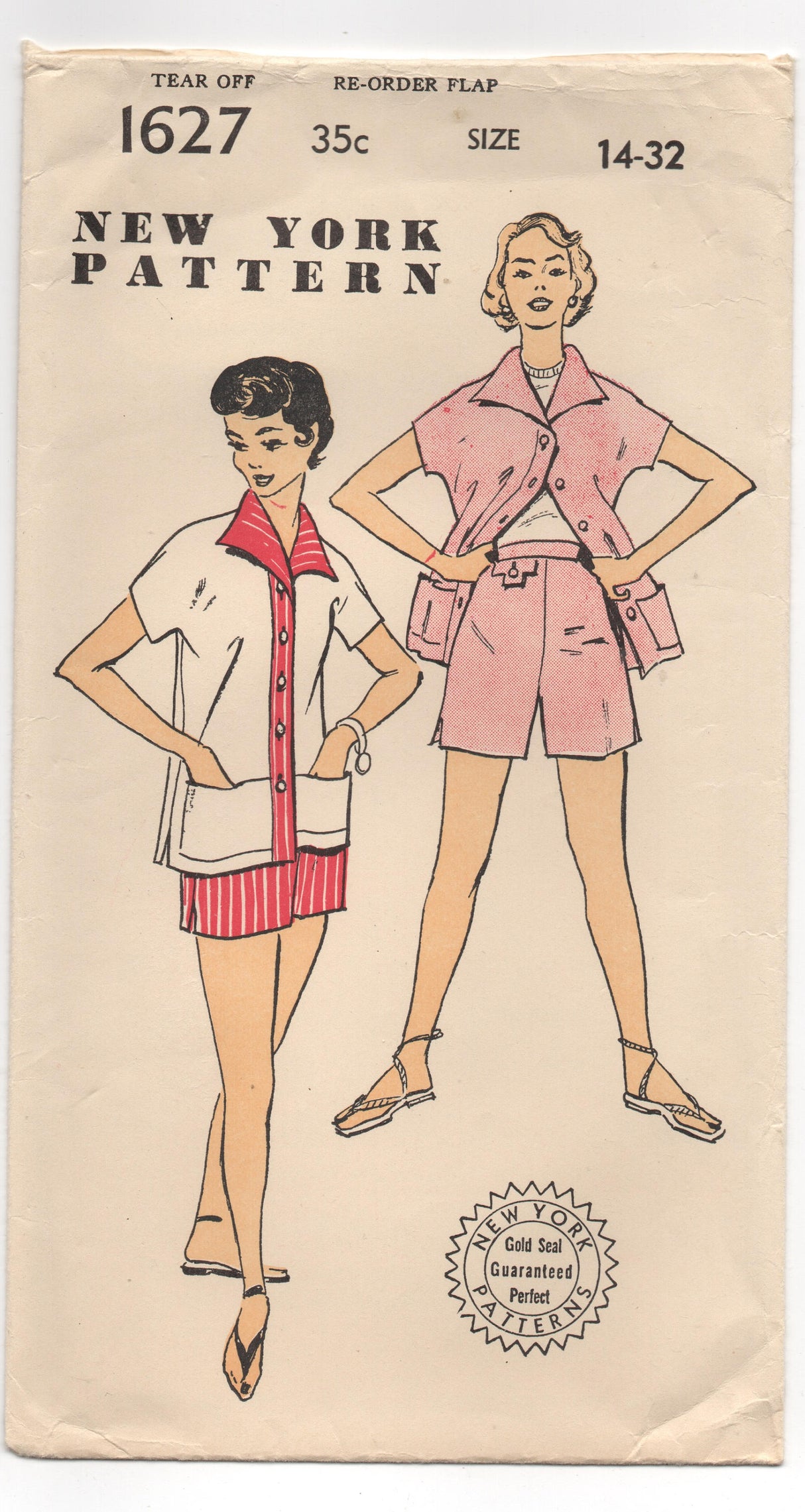 1950's New York Jacket and Shorts with Tab Accents Pattern - Bust 32" - UC/FF - No. 1627