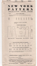 1950's New York One-Piece Dress with Cross over yoke and Pocket Pattern - Bust 32" - No. 1418
