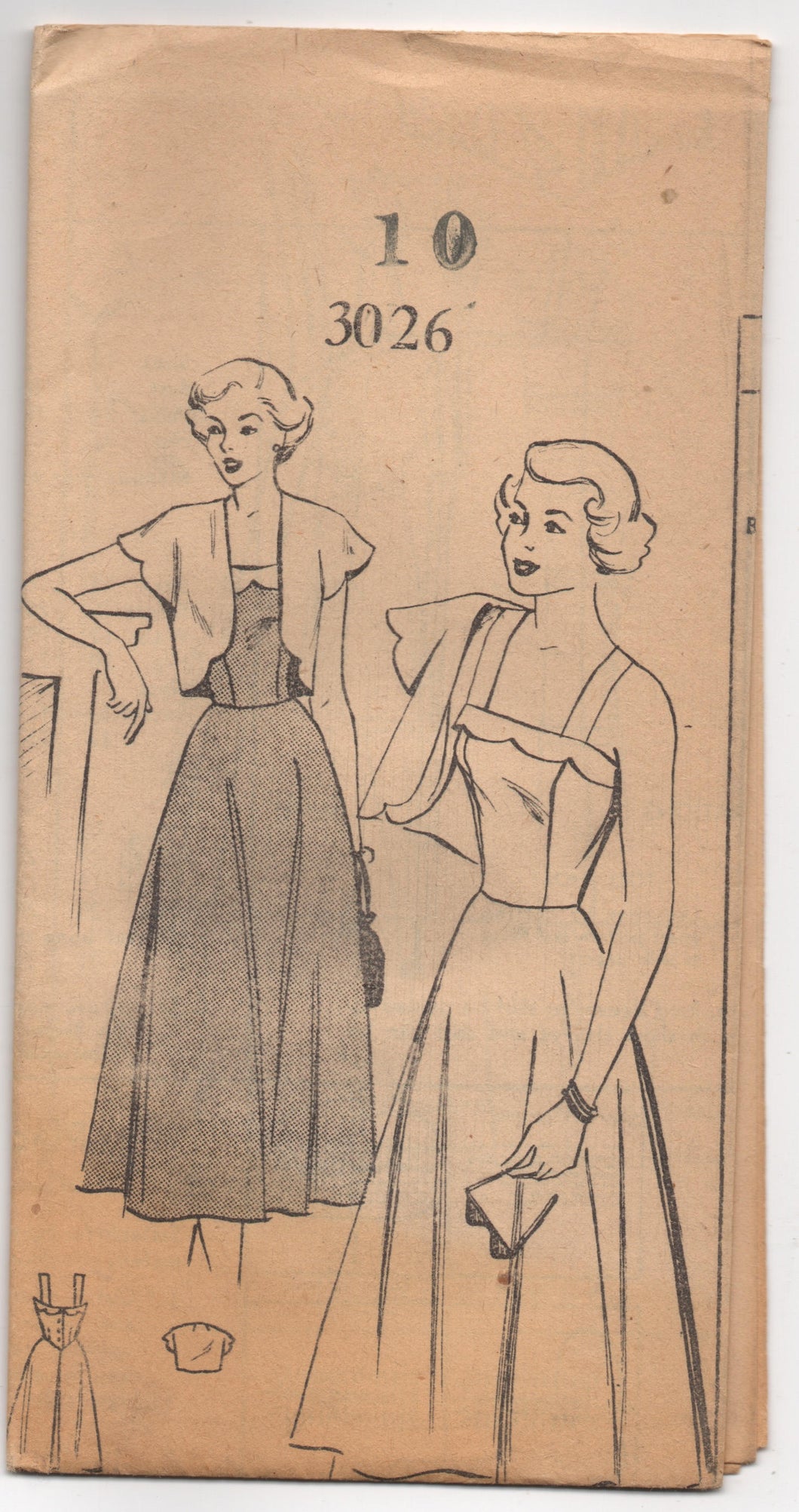 1950's Mail Order One Piece Summer Dress with Scallop Detail and Bolero - Bust 28
