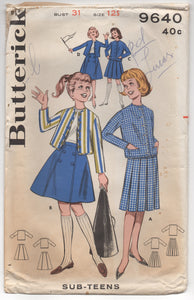 1960's Butterick Jacket and Pleated or Six Gore Skirt Coordinates - Bust 31" - No. 9640