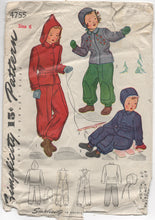 1940's Simplicity Snow Suit, Cap and Transfer Pattern - 6 years  - No. 4755