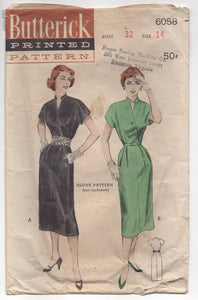 1950's Butterick One Piece Dress with Diagonal Bodice Detail - Bust 32" - No. 6058