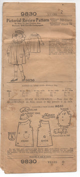 1900's Pictorial Review Children's Single Breasted Coat - 2yrs - No. 9830