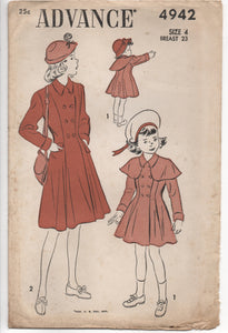 1940's Advance Girl's Princess Coat with Cape - Breast 23" - UC/FF - No. 4942