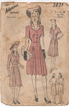 1940's Advance One Piece Dress with Drop Waist and Short or Bracelet Sleeves - Bust 32" - No. 2821