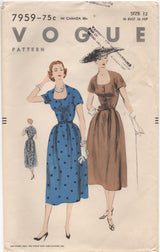 1950's Vogue Shirtwaist Dress with Deep Teardrop Neckline - Bust 30" - 7959