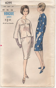 1960's Vogue Two Piece Dress with Wide Kimono Sleeves - Bust 31" - No. 6291