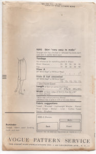 1950's Vogue Pencil Skirt - Waist 28" - No. 9593