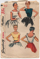 1950's Simplicity Blouse Pattern with Scallop, Straight or Curved Neckline - Bust 30" - No. 4656