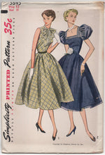 1950's One Piece Dress with Pussy Bow or Deep Square Collar and Puff Sleeves - Bust 30" - UC/FF - No. 3845