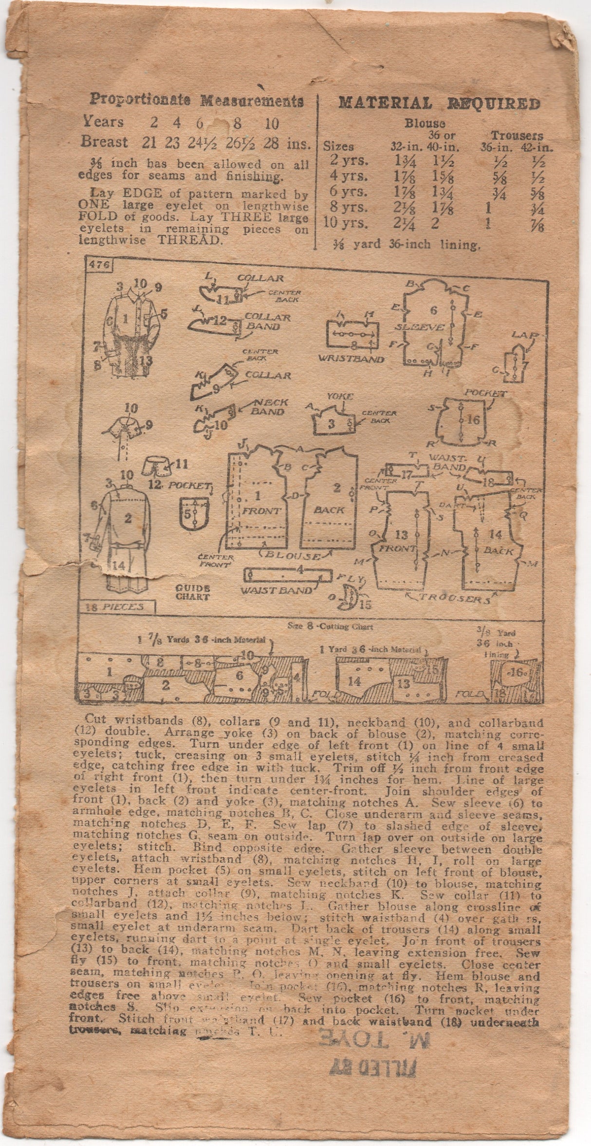 1930’s Ideal Pattern Boy’s Shirt and Shorts Patterns - Breast 23” - No. 476