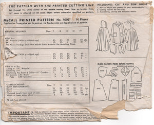 1940's McCall Girl's Coat with Detachable Hood - Breast 26" - No. 7002