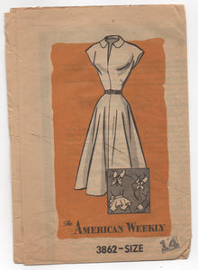 1950's American Weekly One Piece Dress with Sash, Scarf, Tie and Removable Peplum - Bust 32" - No. 3862