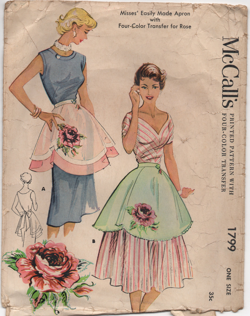 1950's McCall's Half Apron with wide scallop bottom in Two Styles - One Size - No. 1799