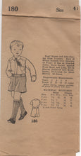 1930’s Mail Order Boy’s Long Sleeve Shirt and Shorts Pattern - Breast 23” - No. 180