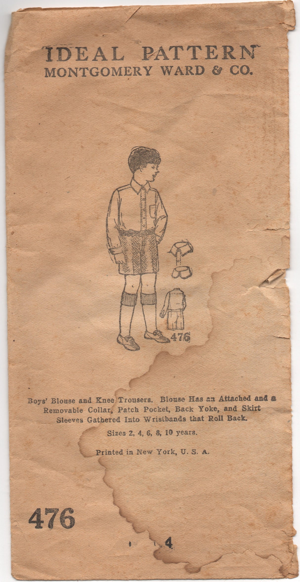 1930’s Ideal Pattern Boy’s Shirt and Shorts Patterns - Breast 23” - No. 476