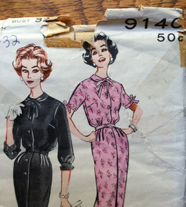1960's Butterick One Piece  Shirtwaist Dress Pattern - Bust 32" - UC/FF - no. 9140