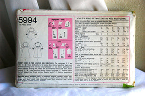 1970's Simplicity Girl's Nightgown and Robe Pattern - Chest 23" - no. 5994