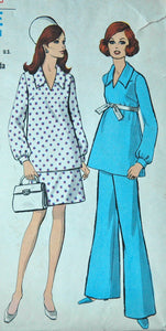 1960's Vogue Maternity Top, Skirt and Pants Pattern - Bust 34 - No. 7556